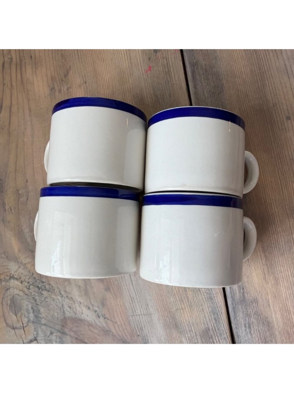 Farberware Bistro Blue Mugs Set of 4 White Ceramic Blue Rim 2003 - Picture 2 of 8